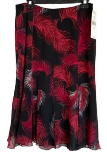 NWT Karen Kane Skirt Sz 10 Women's Feather Design SILK Black & Red Floral Lined - Picture 1 of 12