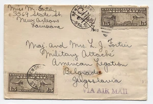 1940 New Orleans LA 15ct map airmail x2 to Yugoslavia [y7885] - Picture 1 of 3