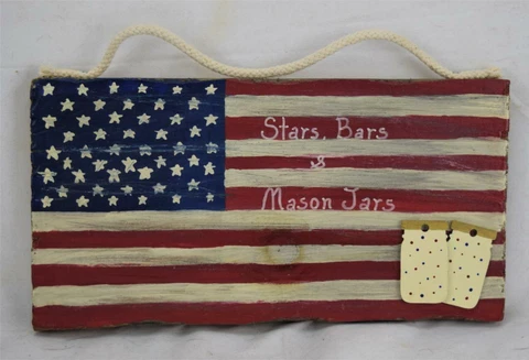 Unique Hand Crafted Wood Wall Hanger American Flag Stars Bars & Mason Jars Cover