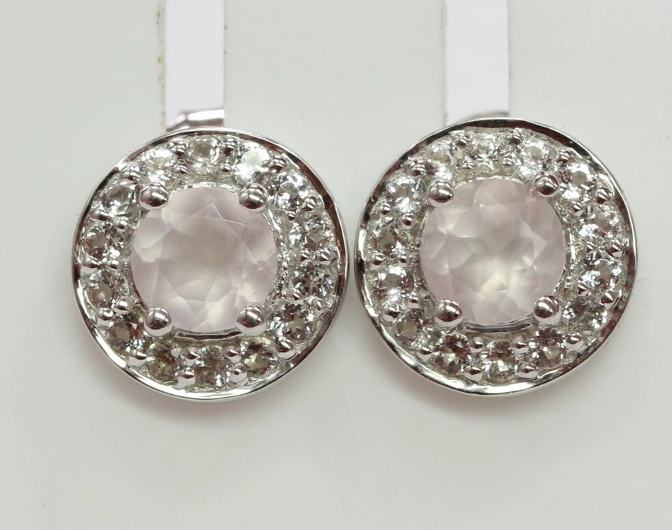 Nobile 1,05 Carati Quarzo Rosa Topazio Bianco Orecchini 925 Argento - Immagine 1 di 4