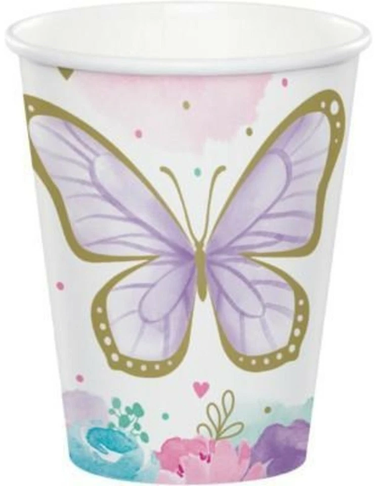 Butterfly Party Cups 8pk 266ml "Butterfly Shimmer" - Butterfly Party Supplies - Image 1 of 1