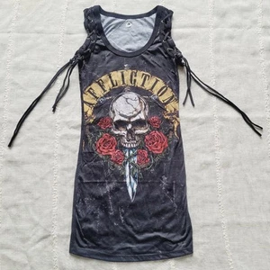 Affliction Live Fast Women's Locked & Loaded Dress Top (Skull, Sword, & Roses) - Picture 1 of 19