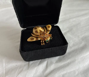 Joan Rivers Joan Of The Jungle Leopard Enamel & Crystal Gold-Tone Bee Pin Brooch - Picture 1 of 9