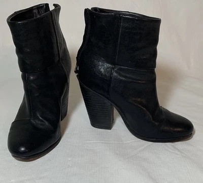 Botines Rag & Bone para mujer, talla 5 NEGRO cuero cremallera al tobillo Newbury tacón bloque Foto 1 de 4