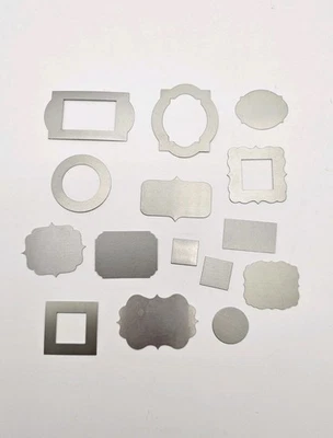 Cuttlebug Embossables 15 Metal Shapes, Silver - Tags, Labels - New, No Packaging - Image 1 of 3