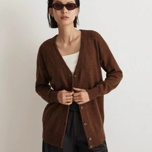 Madewell Size L V Neck Relaxed Cardigan Sweater Heathered Hickory Brown Wool - Picture 1 of 3