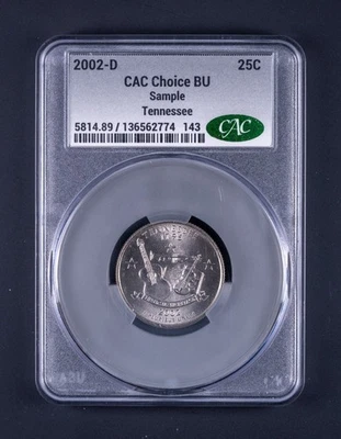 2002-D Tennessee State Quarter 25c CAC Choice BU Sample Holder Slab WB143 - Image 1 of 2