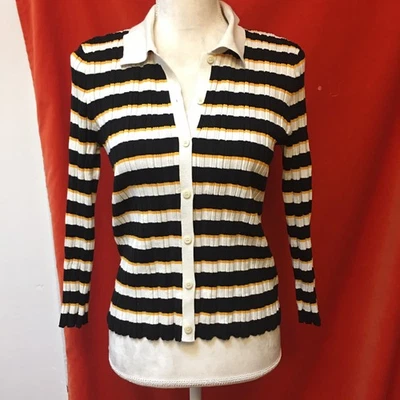 Jersey de punto acanalado Theory Top cuello polo azul amarillo a rayas talla m Foto 1 de 4