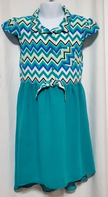 Vestido azul turquesa con estampado de chevron bajo HI Faded Glory para niña talla S (6-6X) Foto 1 de 3