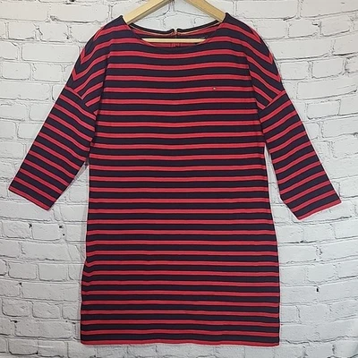 Y2K Tommy Hilfiger Dress L Preppy Red Navy Blue Stripes Exposed Zipper L/S - Image 1 of 4