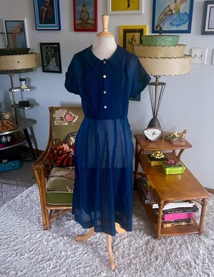 Vestido Vintage Años 40 I Azul Marino L Transparente | L XL | 40s l Segunda Guerra Mundial | Volup Foto 1 de 4