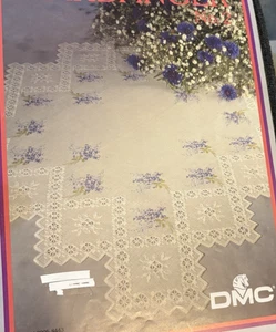 Vtg Rare Dollfus-Mieg & Co DMC LOVELY TABLE MAT W. LILAC FLOWERS Hardanger Kit - Picture 1 of 3