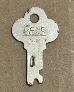 Original Long Lock T-46 Key Vtg Trunk Foot Locker P'Burg VA USA metal 1 5/8" - Picture 1 of 5
