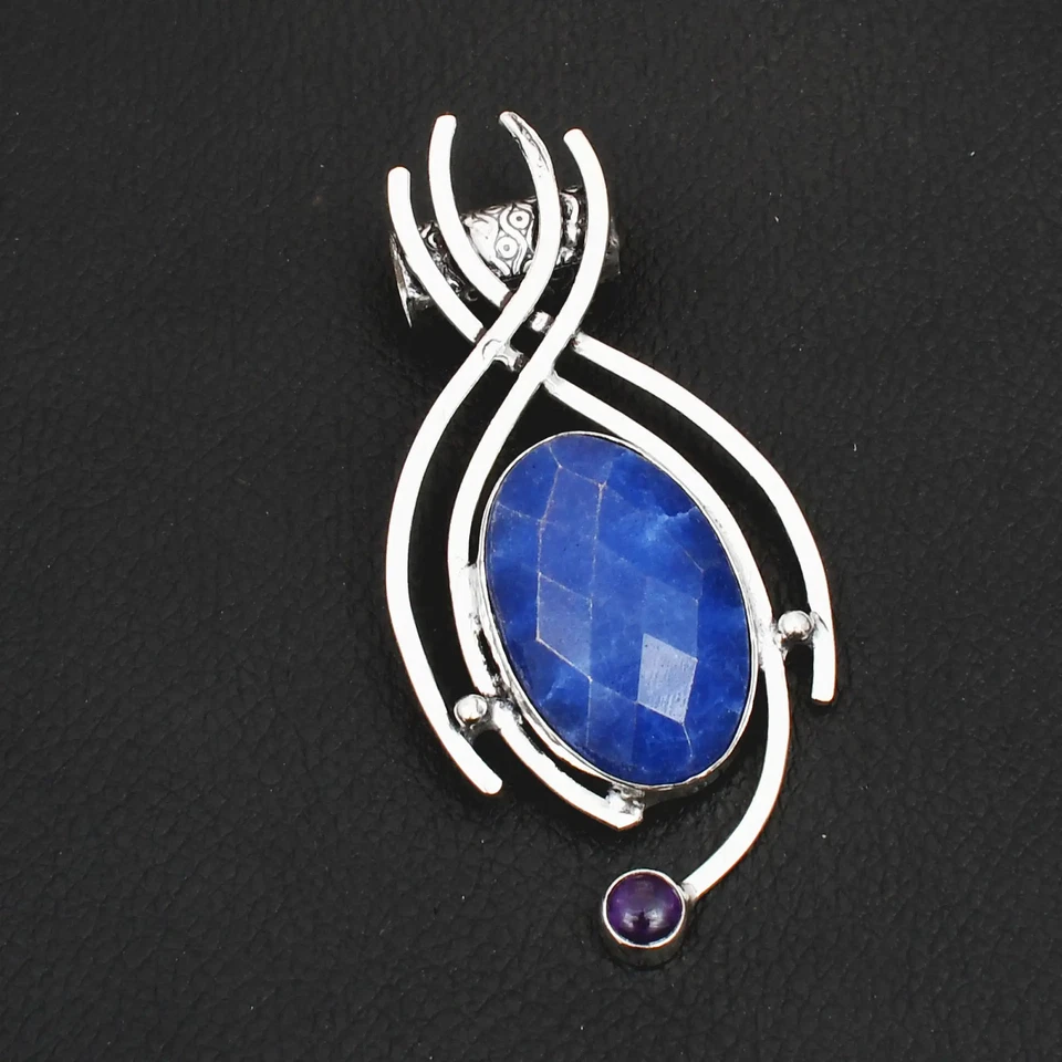 Pingente simulado de safira ametista pedra preciosa feito à mão joia 2,92" AP-39417 - Imagem 1 de 1