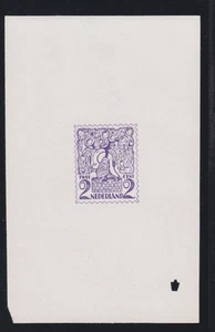 Netherlands Issue 1923 2 Cent Color Proof (Purple) on White Smooth Paper - Picture 1 of 2