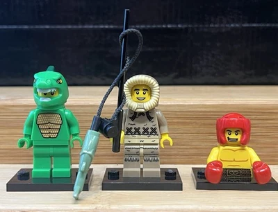 LEGO Minifigura Serie 5 Pescador de Hielo, Hombre Traje de Dinosaurio, Lote de Figuras Boxer. Foto 1 de 2
