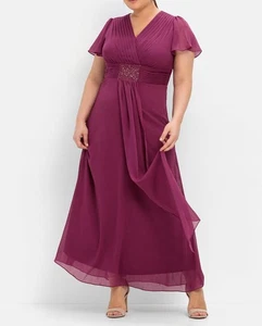 sheego Damen Abendkleid Maxikleid Kurzarm V-Ausschnitt beere NEU - Bild 1 von 5