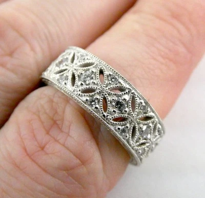 Anillo banda diseño flor calada de plata esterlina de diseñador Tacori 925 talla 8 7,7 g Foto 1 de 4