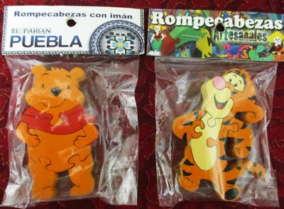 NUEVO, Lote de 2 Rompecabezas con Forma de Madera, Tigger & Winnie the Pooh con Imán, Importado Foto 1 de 4