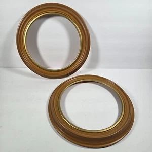 Round 11" Diameter Gold Trim LOT OF 2 FAUX WOOD Collectible PLATE HOLDER Frames - Picture 1 of 15