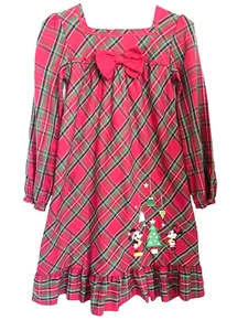 Disney Store Girls Mickey and Minnie Mouse Christmas Plaid Night Gown size 9/10 - Picture 1 of 17