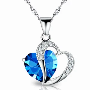 NEU HALSKETTE SILBER Überzogen BLAU HERZ KETTE ZIRKONIA SCHMUCK GESCHENK - Bild 1 von 3