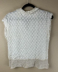 Vintage 50s 60s Lace Blouse Button Ivory White Medium 38 Goth Fairy Rockabilly - Picture 1 of 12