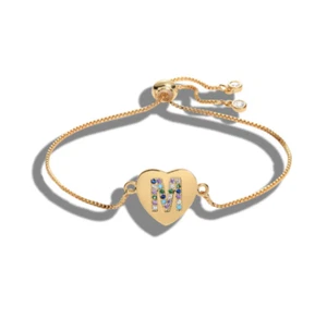 Buchstabe "M" Initialen Herz mehrfarbig Zirkonia Gelbgold dünnes Armband - Bild 1 von 1