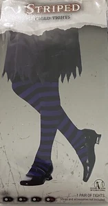 Black and Purple Striped Child Tights Size X-Large - Picture 1 of 2