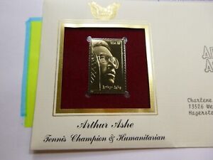 ARTHUR ASHE TENNIS CHAMPION 2005 RARE 1ST DAY ISSUE USPS 22KT GOLD STAMP Y-2