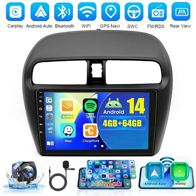9'' Autoradio Für Mitsubishi Mirage Android 14 Apple Carplay GPS WIFI FM BT 64GB - Bild 1 von 4