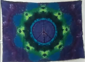 Tie Dye Tapestry / Wall Hanging Peace Sign within a Star Purple Blue Green - Picture 1 of 1