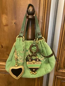 Vintage Juicy Couture grüne und braune Velours-Schultertasche Geldbörse Handtasche Y2K - Bild 1 von 12