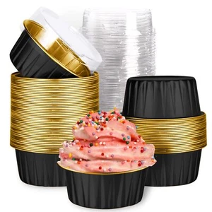 Mini Aluminum Foil Cupcake Baking Cups with Lids 40pcs 5oz Round Cupcake Foil... - Picture 1 of 7