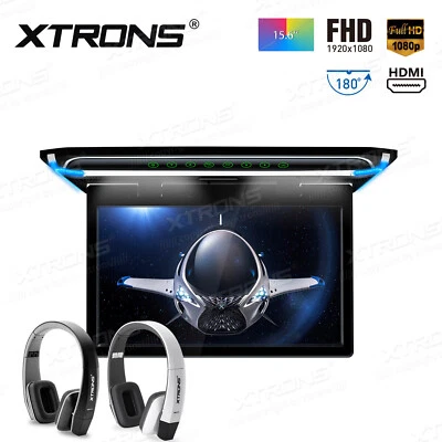 15.6" 1080P Car Roof  Overhead Flip Down Monitor Game HDMI USB/SD/FM +IR Headset - Image 1 of 4