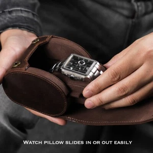 Genuine Leather 1 Watch Storage Box Case Pouch Organizer + Removable Cushion - Picture 1 of 8