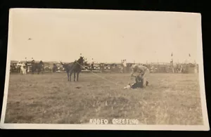 Echt Foto Postkarte RPPC - Rodeo Gruß 1942 Seillenkung - Bild 1 von 3