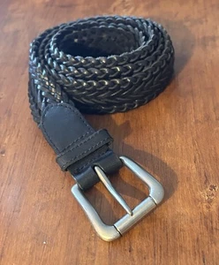 Echtleder geflochten schwarz breiter Gürtel schwere silberne Schnalle Größe 50/52 Unisex - Bild 1 von 6