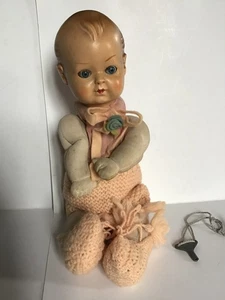 Bebè con testa in celluloide Roschi (Germany), anni ’60, con chiavetta movimento - Foto 1 di 5