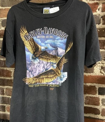 Camiseta De Colección Harley Davidson Emblema 3D Keep The Eagle Flying Bald Eagle Años 90 Foto 1 de 4