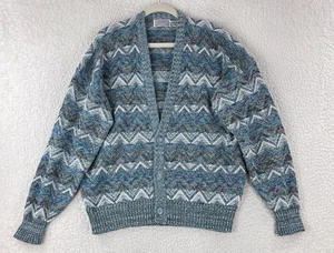 Method Blue Chevron Print VTG Knit Sweater Mens Long Sleeve V-Neck Size XL - Picture 1 of 11