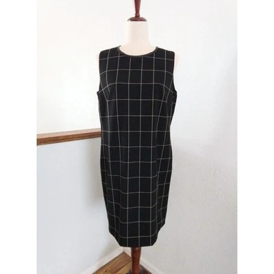 Nuevo con etiquetas Vestido Lauren Ralph Lauren Negro Estampado Ventana Rejilla Talla 10 Borde de Cuero Foto 1 de 4