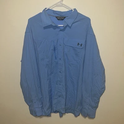 Under Armour Shirt Mens XXL Blue Button Up Vented Fishing Long Sleeve UPF - Image 1 of 4