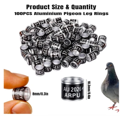 100 piezas de anillos de aluminio para patas de paloma, anillos de entrenamiento de identificación para aves - 2026 Foto 1 de 4