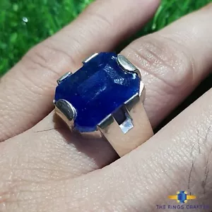Men's Sapphire Ring Natural Blue Sapphire 925 Sterling Silver Handmade Ring US 9 - Picture 1 of 4