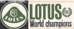 TEAM LOTUS F1 WORLD CHAMPIONS 1963 JIM CLARK GP ORIGINAL INSIDE WINDOW STICKER - Picture 1 of 2