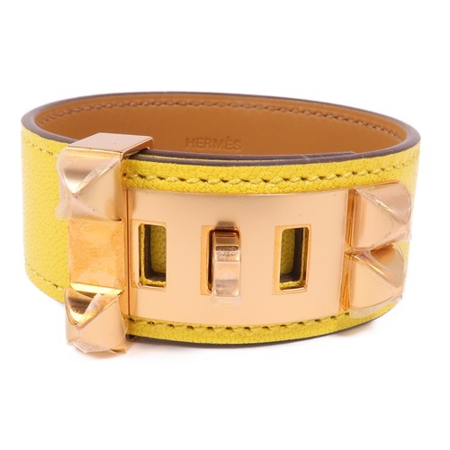 HERMÈS Bracciale HERMES GHW Collier de Chien Veau Swift in pelle giallo