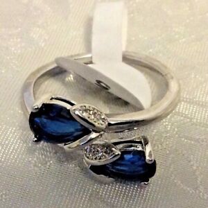 JewelScent Ring Size5, Simulated Sapphire, Split Wrap Rhodium Plated Brass, SG46