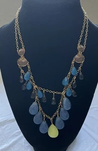 DAVID AUBREY Faceted Gemstones Gold Tone Chain Layered Necklace - Picture 1 of 4