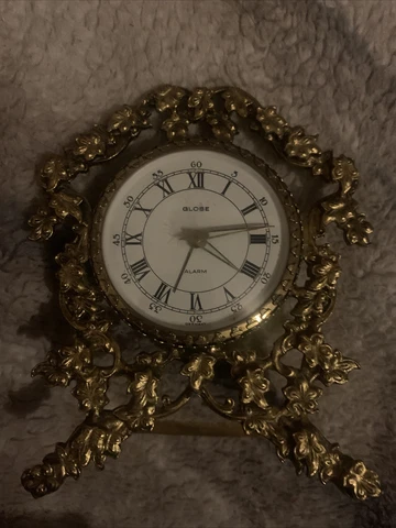 Vintage Windup Alarm Clock by Globe Germany Beautiful Gold Petals Works !!! Cover